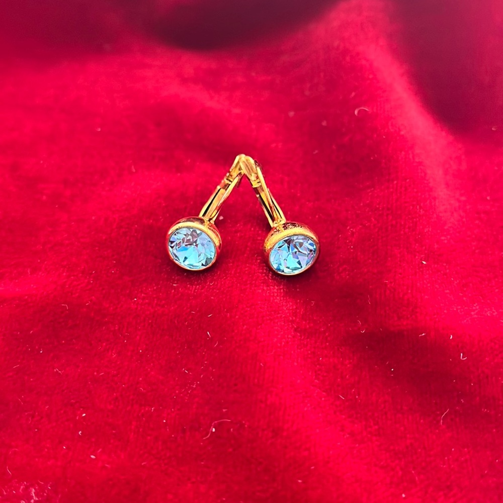 Gold and blue earrings.